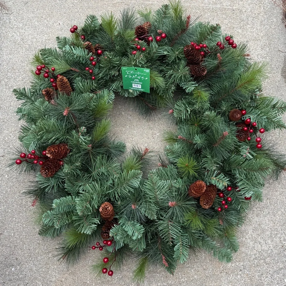 Festive Green and Red Holiday Wreath - NWT
